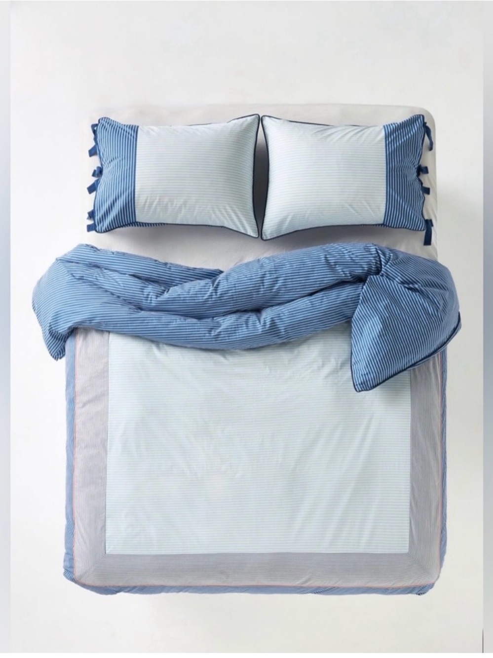 Anthropologie Livia Blue Stripe King Duvet Cover & 2 King Shams NWT